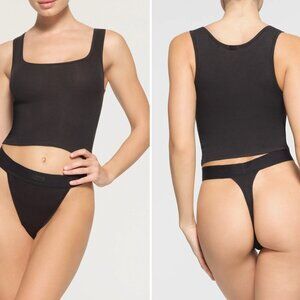 SKIMS Ribbed Tank Top Black Stretch Cotton Sleeveless Size Small